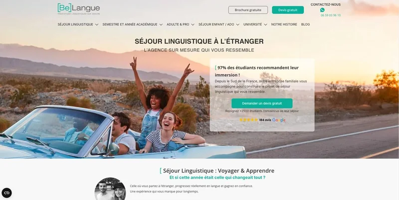 Site de l'agence de séjours linguistiques BeLangue