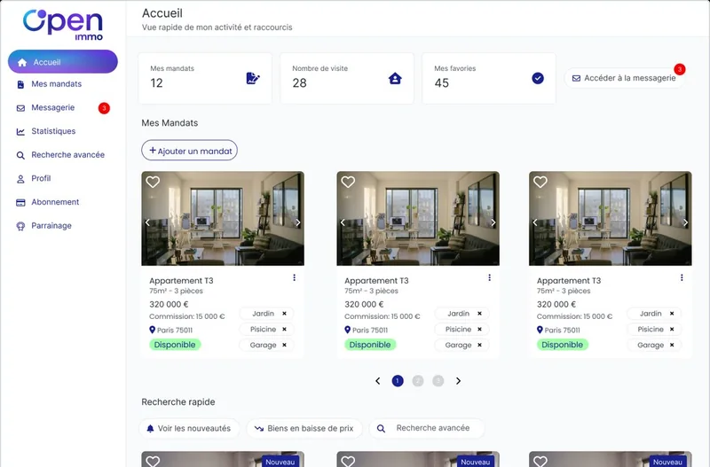 Plateforme Open Immo de partage de mandats entre agents immobiliers