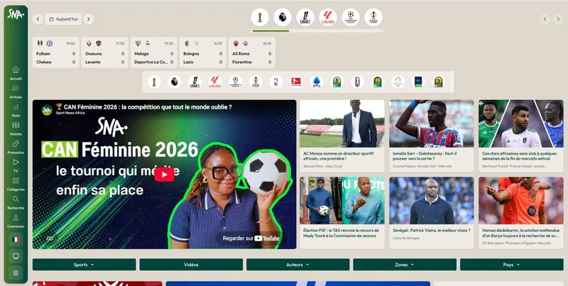 Page d'accueil du média Sport News Africa